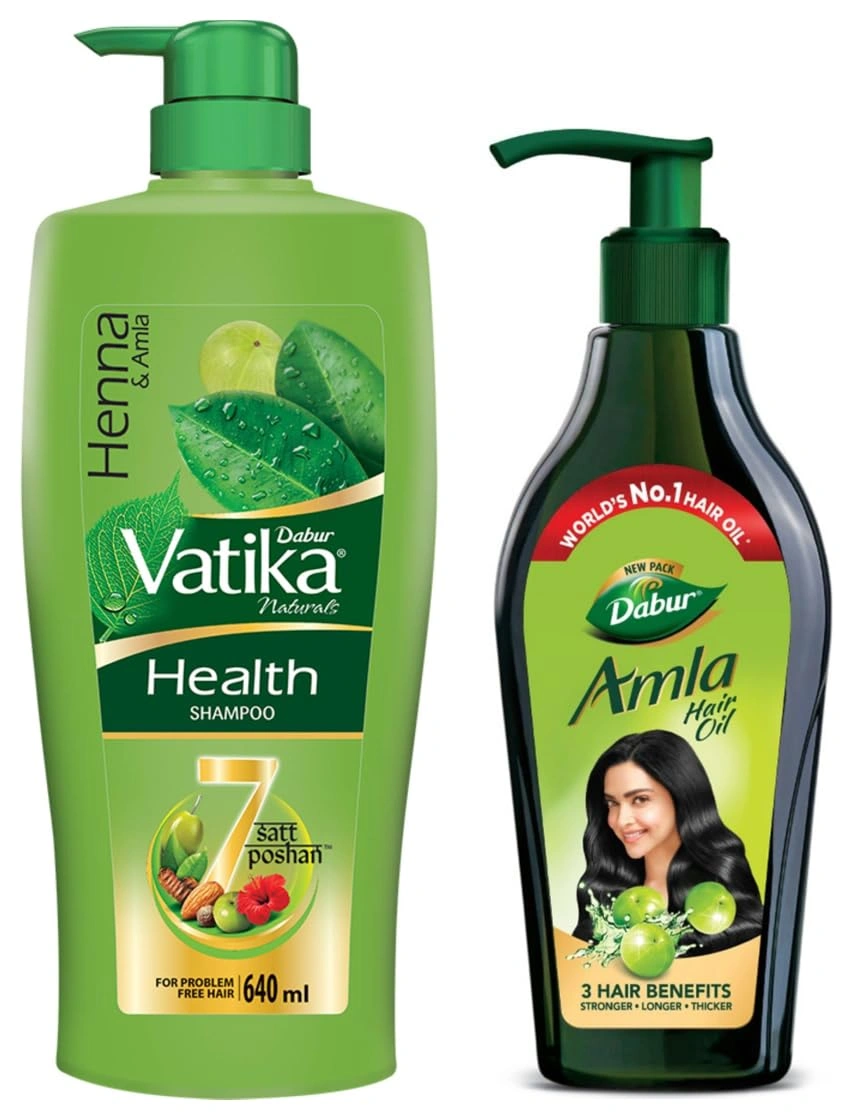 Dabur Vatika Health Shampoo, with Henna &amp; Amla for Problem Free Hair - 640ml &amp; Dabur Amla Hair Oil - for Strong, Long and Thick hair - 550 ml-RDPC101931