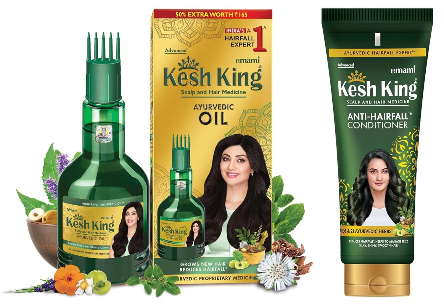 Kesh King Ayurvedic Anti Hairfall Hair Oil, 300ml &amp; Kesh King Scalp and Hair Medicine Anti-Hairfall Conditioner, 200 ml-RDPC101939