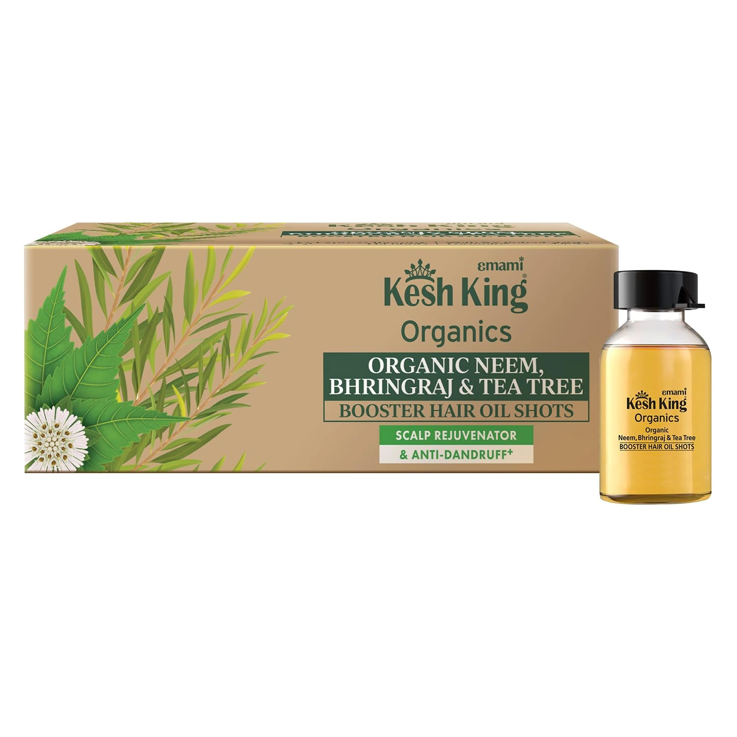 Kesh King Organics Organic Neem, Bhringraj &amp; Tea Tree Booster Hair Oil Shots |Scalp Rejuvenator &amp; Anti-Dandruff - 48ml-RDPC101943