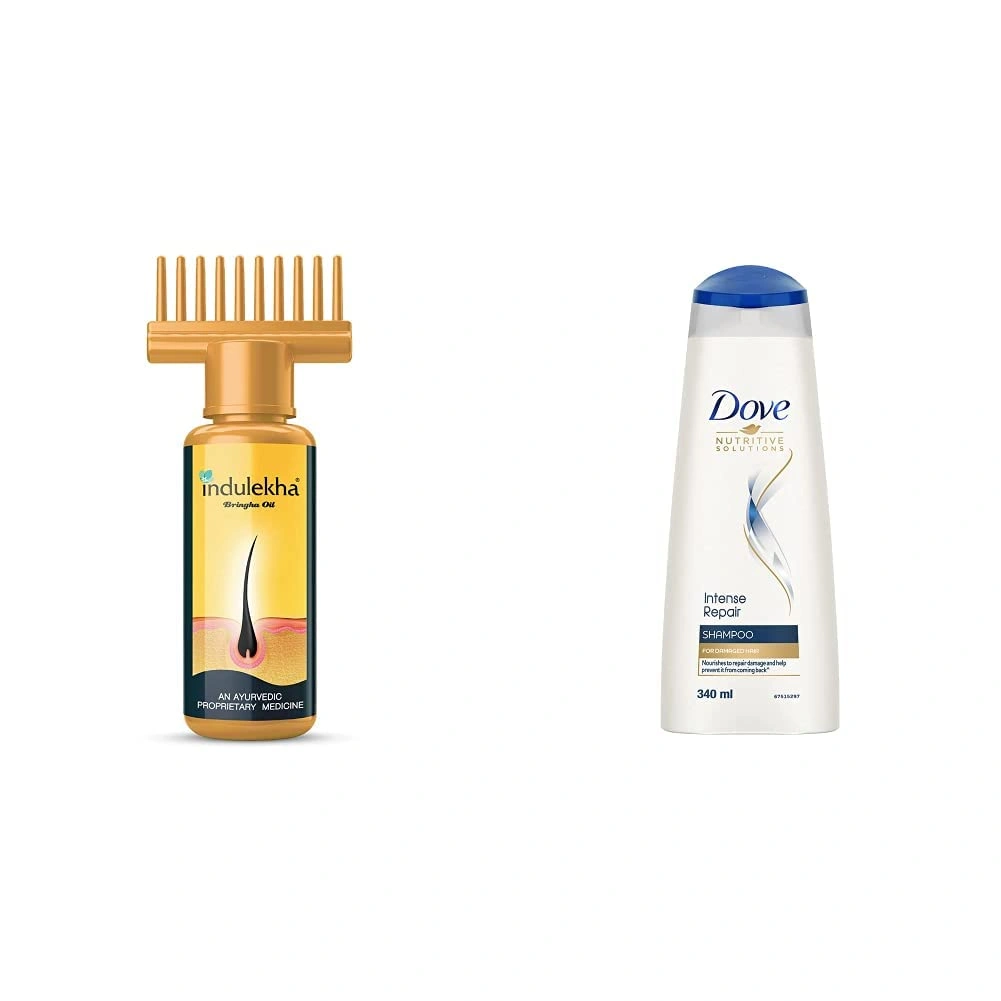 Indulekha Bhringa Hair Oil, 100ml And Dove Intense Repair Shampoo, 340ml-RDPC102000