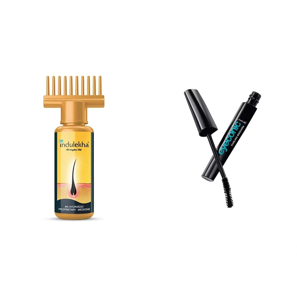 Indulekha Bhringa Hair Oil, 100ml And Lakme Eyeconic Lash Curling Mascara, Black, 9ml-RDPC102003