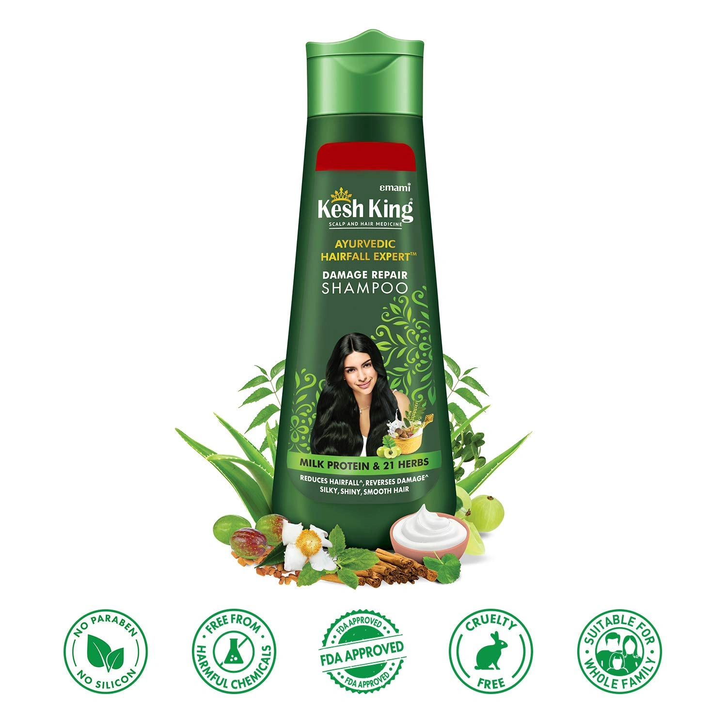 Kesh King Ayurvedic Anti Hairfall Hair Oil, 300ml &amp; Emami Kesh King Damage Repair Shampoo with Milk Protein and 21 Ayurvedic Herbs, 340ml-4