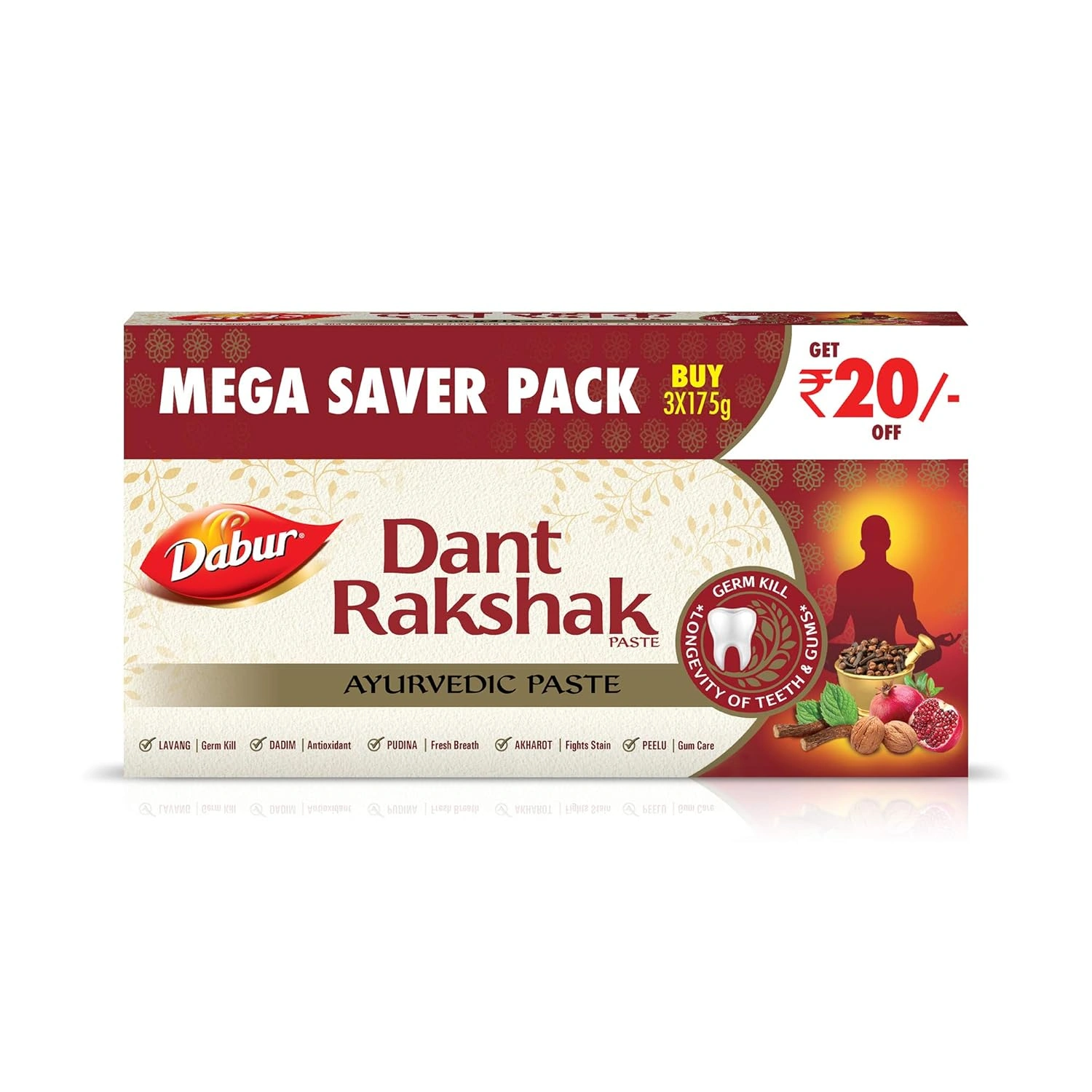 Dabur Dant Rakshak Ayurvedic Paste - With Goodness Of 32 Ayurvedic Herbs For Germ Kill &amp; Longevity Of Teeth &amp; Gums - 175g (Pack of 3) &amp; Amla Hair Oil - for Strong, Long and Thick hair - 550 ml-1