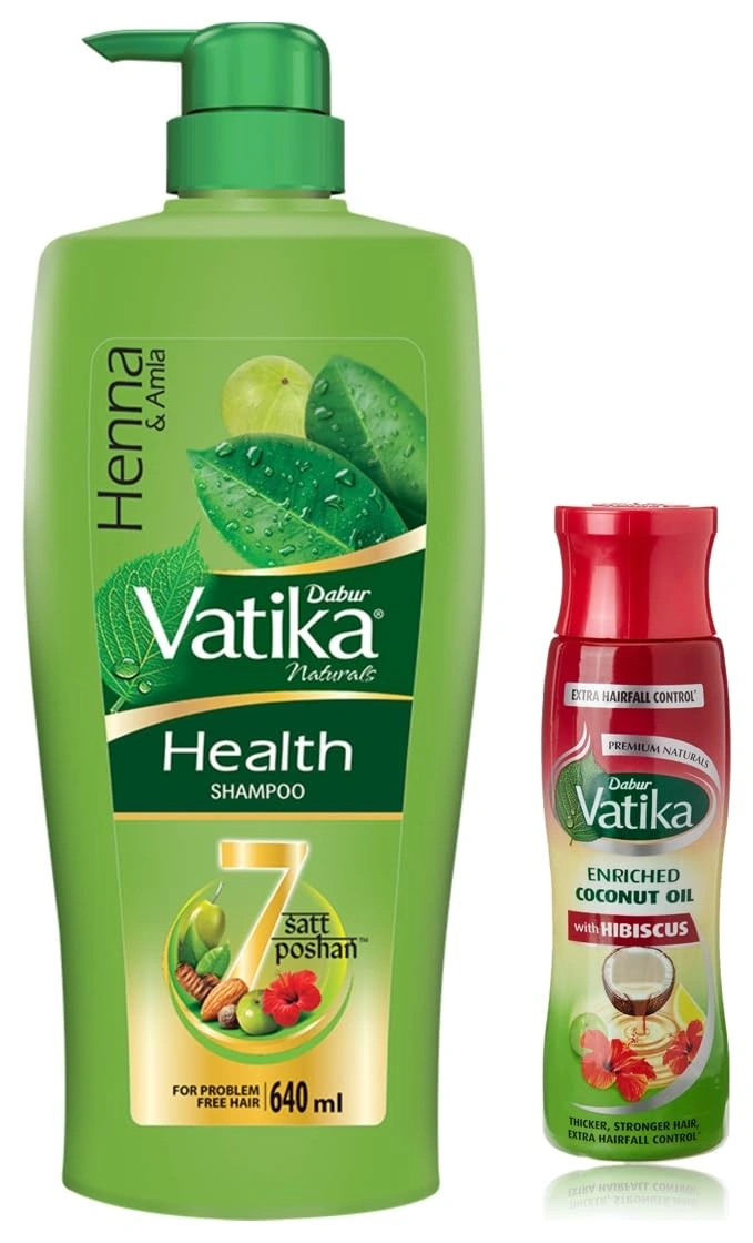 Dabur Vatika Health Shampoo, with Henna &amp; Amla for Problem Free Hair - 640ml &amp; Dabur Vatika Enriched Coconut Hair Oil With Hibiscus, 300 Ml-RDPC102090