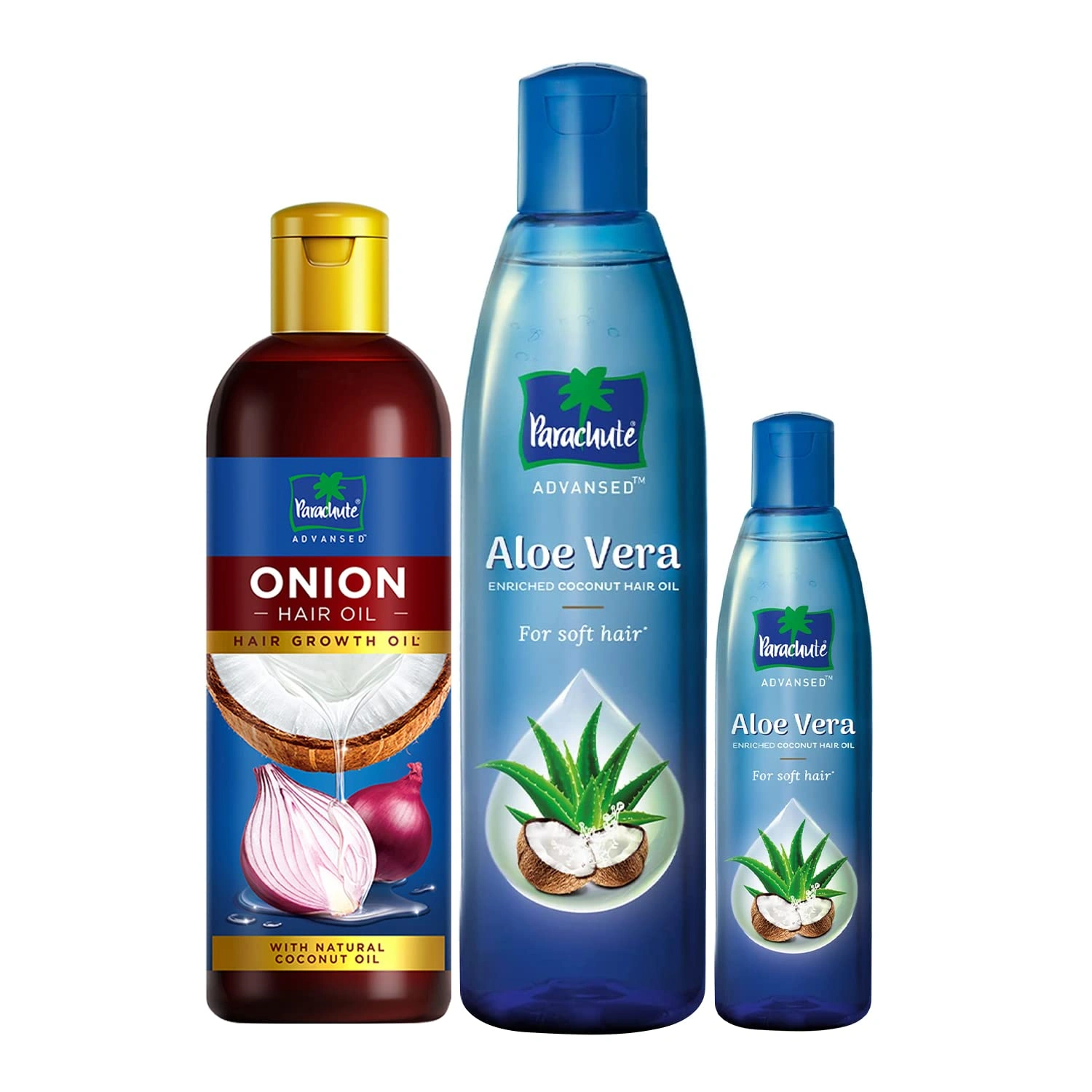 Parachute Advansed Aloe Vera, Enriched Coconut Hair Oil, For Soft and Strong Hair, 250ml + 75ml &amp; Onion Hair Oil, Hair Growth Oil &amp; Reduces Hairfall, 200ml-RDPC102097