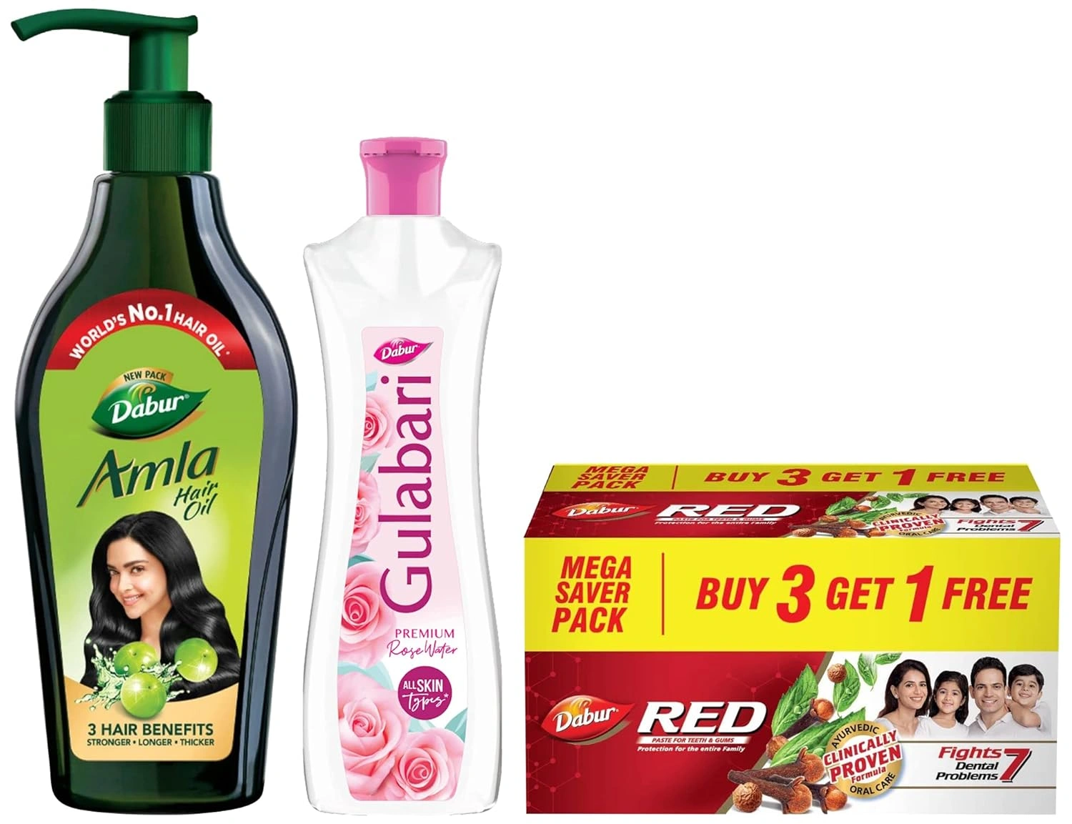 Dabur Red Paste - India's No.1 Ayurvedic Paste,800g (200gm*4) &amp; Gulabari Premium Rose Water, 400 ml &amp; Amla Hair Oil - for Strong, Long and Thick hair - 550 ml-RDPC102133