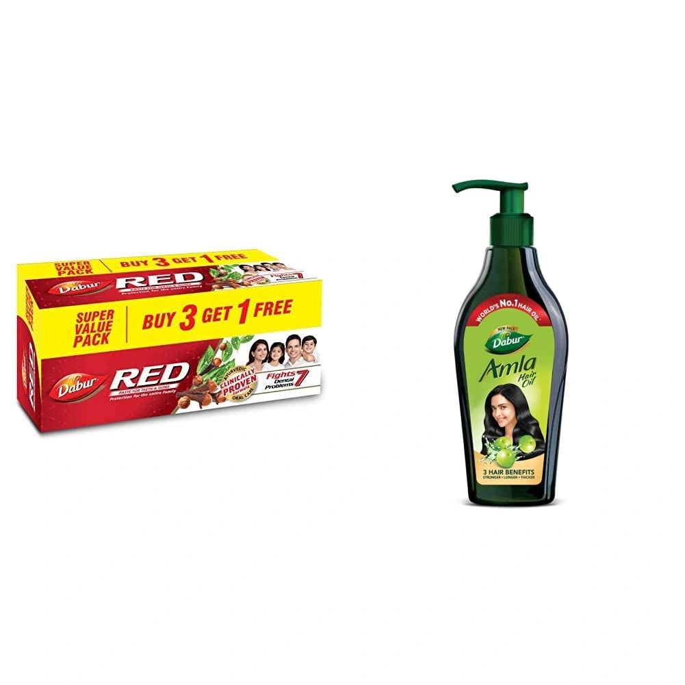 DABUR Red Paste India'S No.1 Ayurvedic Paste, Provides Protection Plaque Removal, Toothache, Yellow Teeth, Bad Breath 800G(200Gm*4) Amla Hair Oil For Strong, Long And Thick Hair 550 Ml-RDPC102142