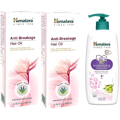 Himalaya Extra Moisturizing Baby Wash, 400 ml & Anti-Hair Fall Hair Oil | Non Sticky Hair Oil | Promotes Hair Growth | Prevents Hair Fall | Made with Bhringraja & Amla | for Women & Men | 200ml