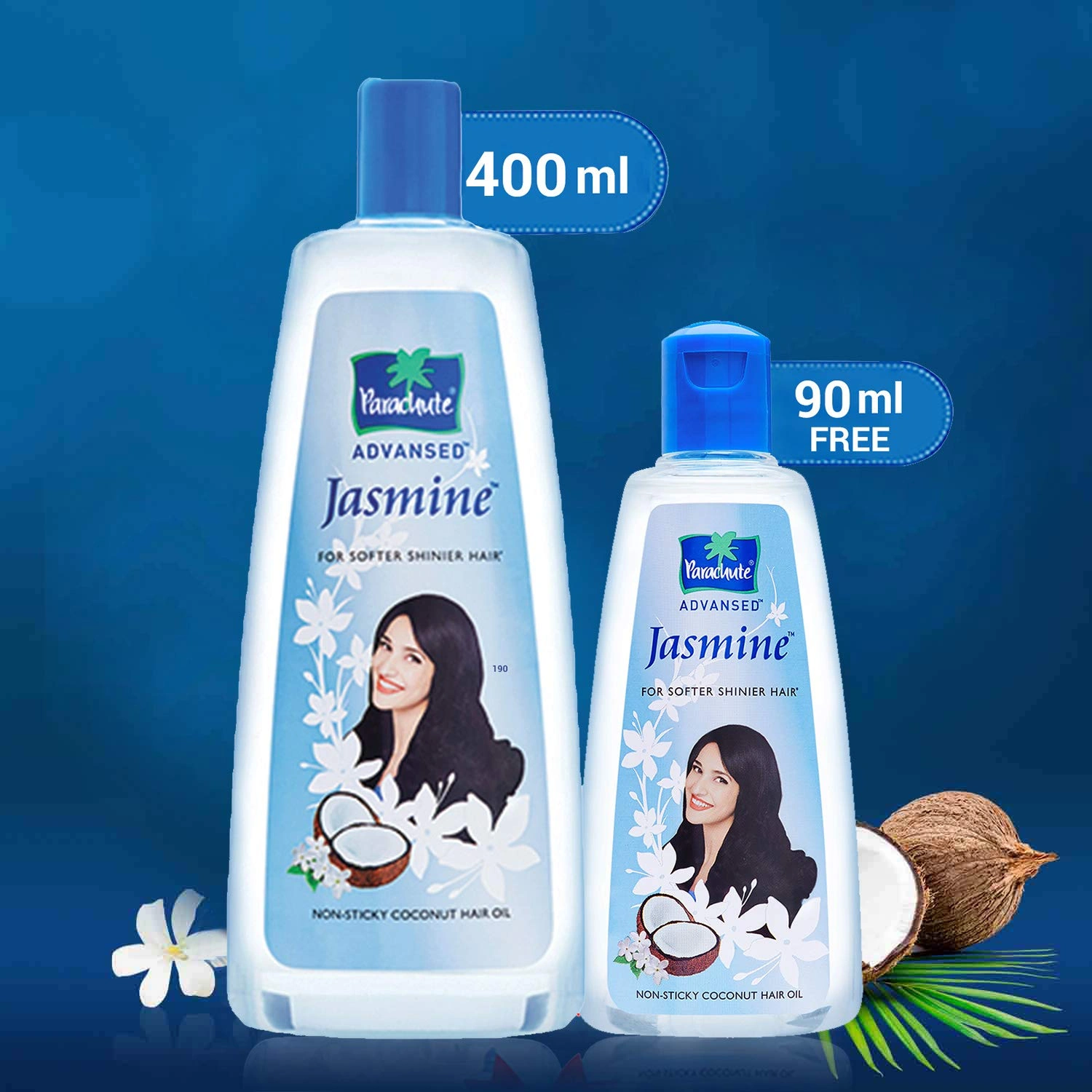 Parachute Advansed Jasmine, Non Sticky Coconut Hair Oil, For Shiny &amp; Strong Hair, 400 ml (Pack of 2) with Free 90 ml-5