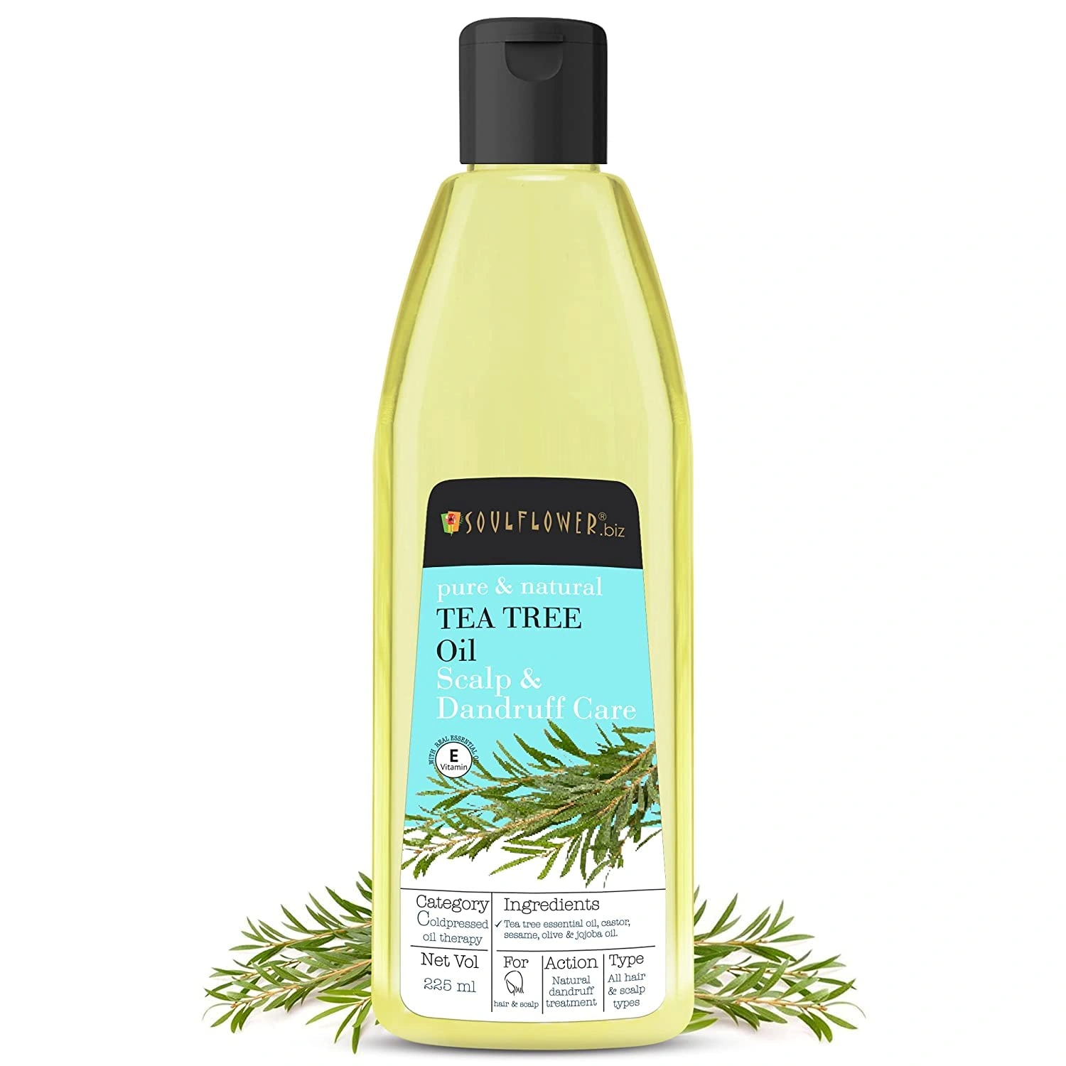 Soulflower Tea Tree Hair Oil | Tea Tree Essential Oil, Castor, Sesame, Olive &amp; Jojoba Oil | 225ml and Soulflower Onion Biotin Shampoo Aloevera, Plant Keratin, Reetha, Shikakai &amp; Neem | 300ml-1