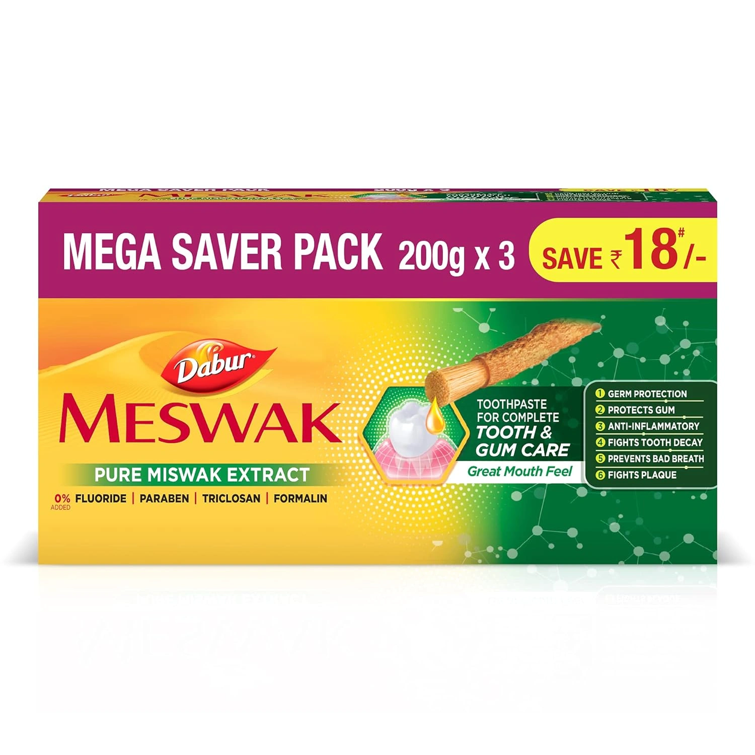 Dabur Meswak Complete Oral Care Toothpaste with Tooth Decay Prevention, 600gm (200 gm*3) &amp; Vatika Health Shampoo, 640ml &amp; Amla Hair Oil - for Strong, Long and Thick hair - 550 ml-1