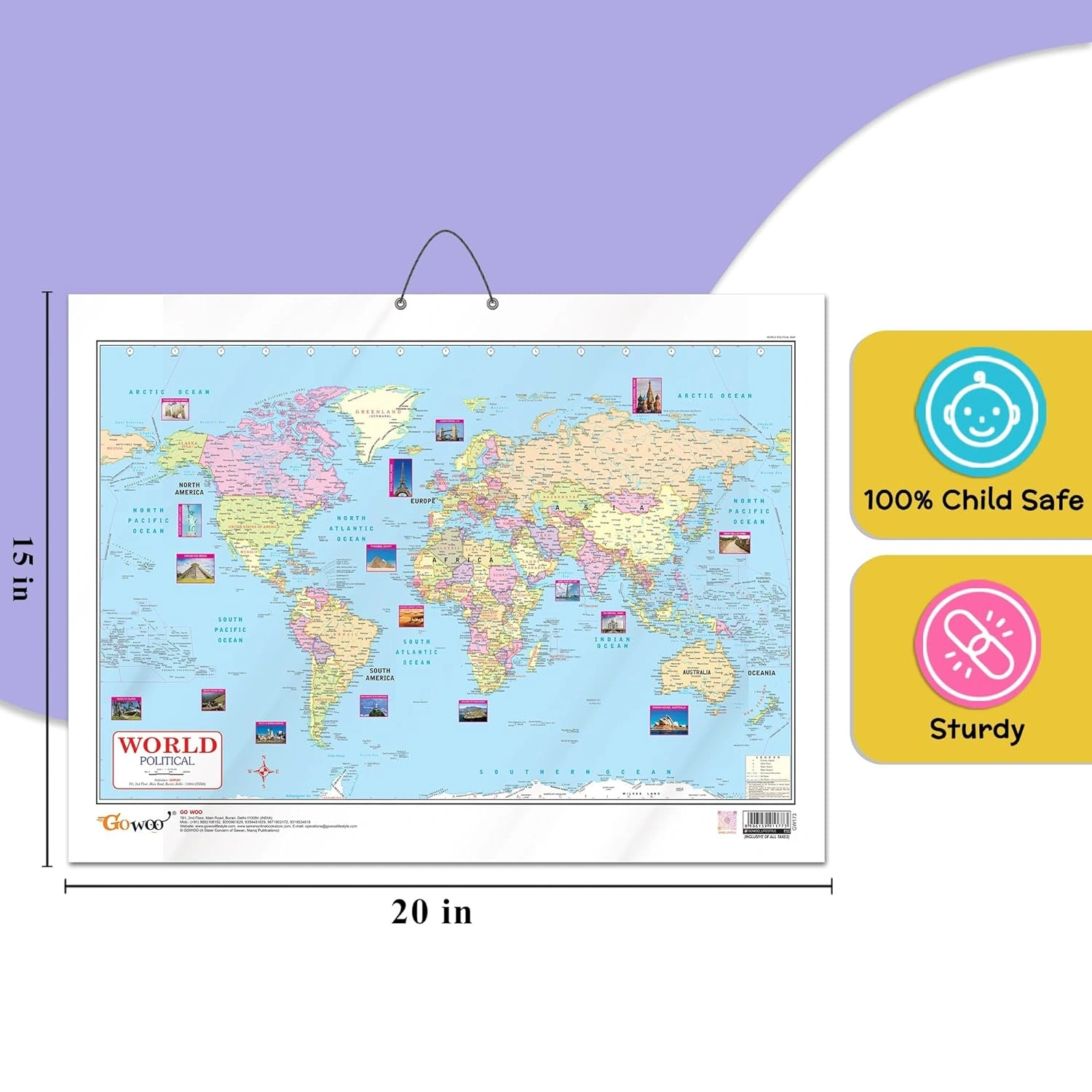 WORLD POLITICAL CHART GLOSS LAMINATED |World Political Landscape Unveiled: A Comprehensive Map of Nations and Regions Hardcover-2