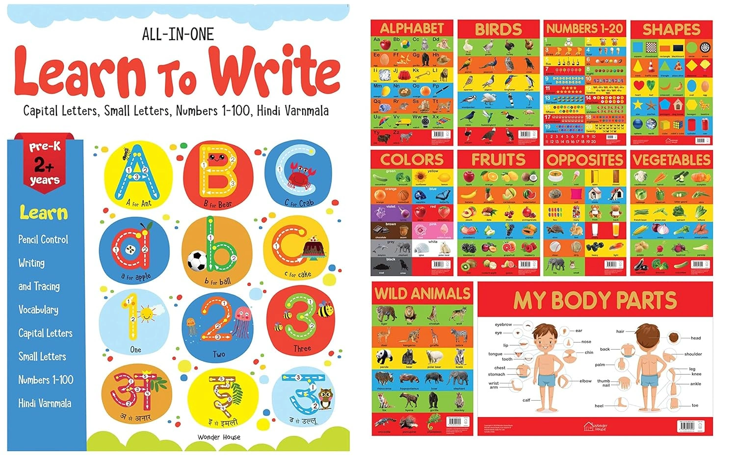 Early Learning Educational 10 Charts Boxset for Kids &amp; All in one - Learn to write Product Bundle-RDSS100801