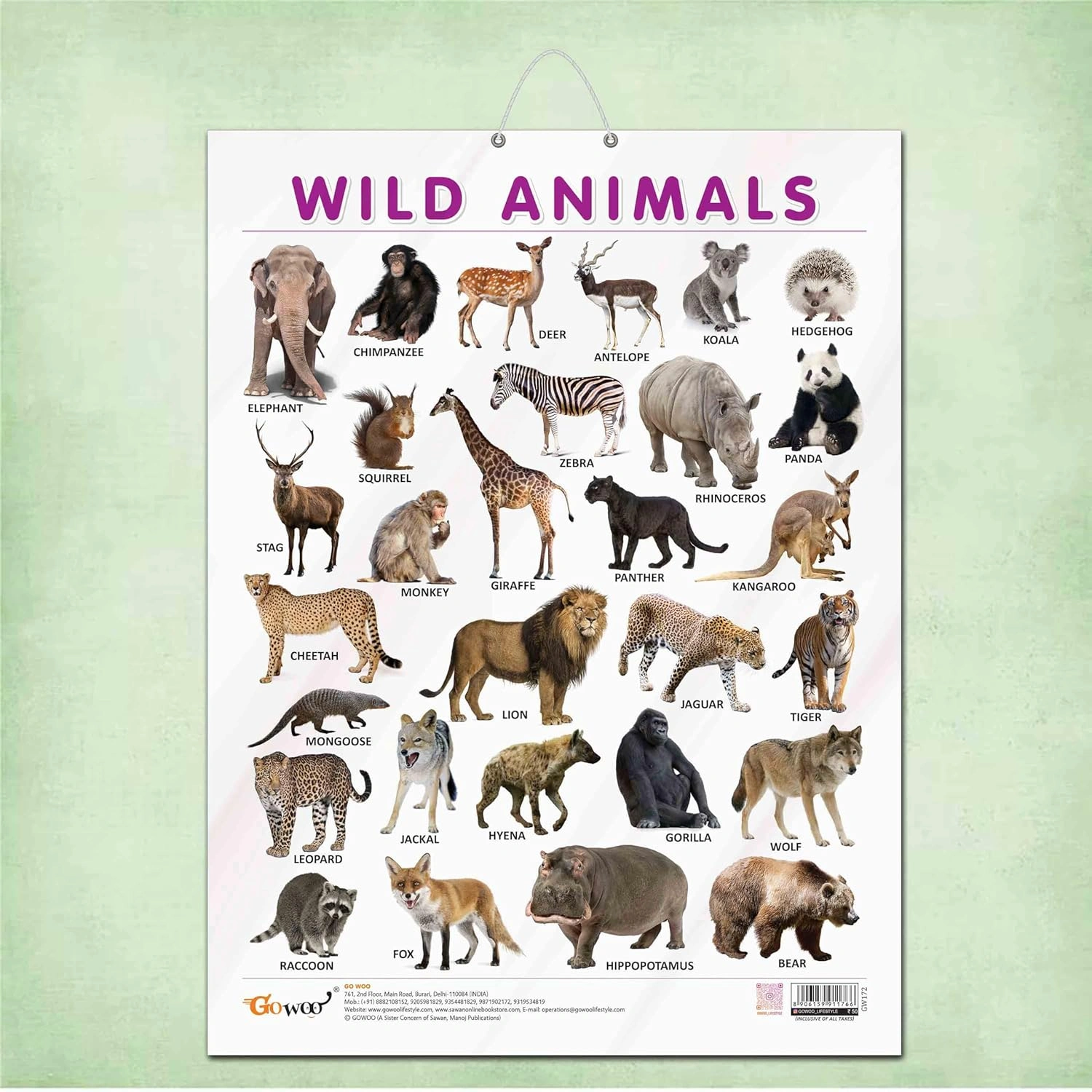 WILD ANIMALS CHART GLOSS LAMINATED |Roar into the Jungle: Engage Young Minds with a Vibrant Gloss Laminated Chart Hardcover-RDSS100830