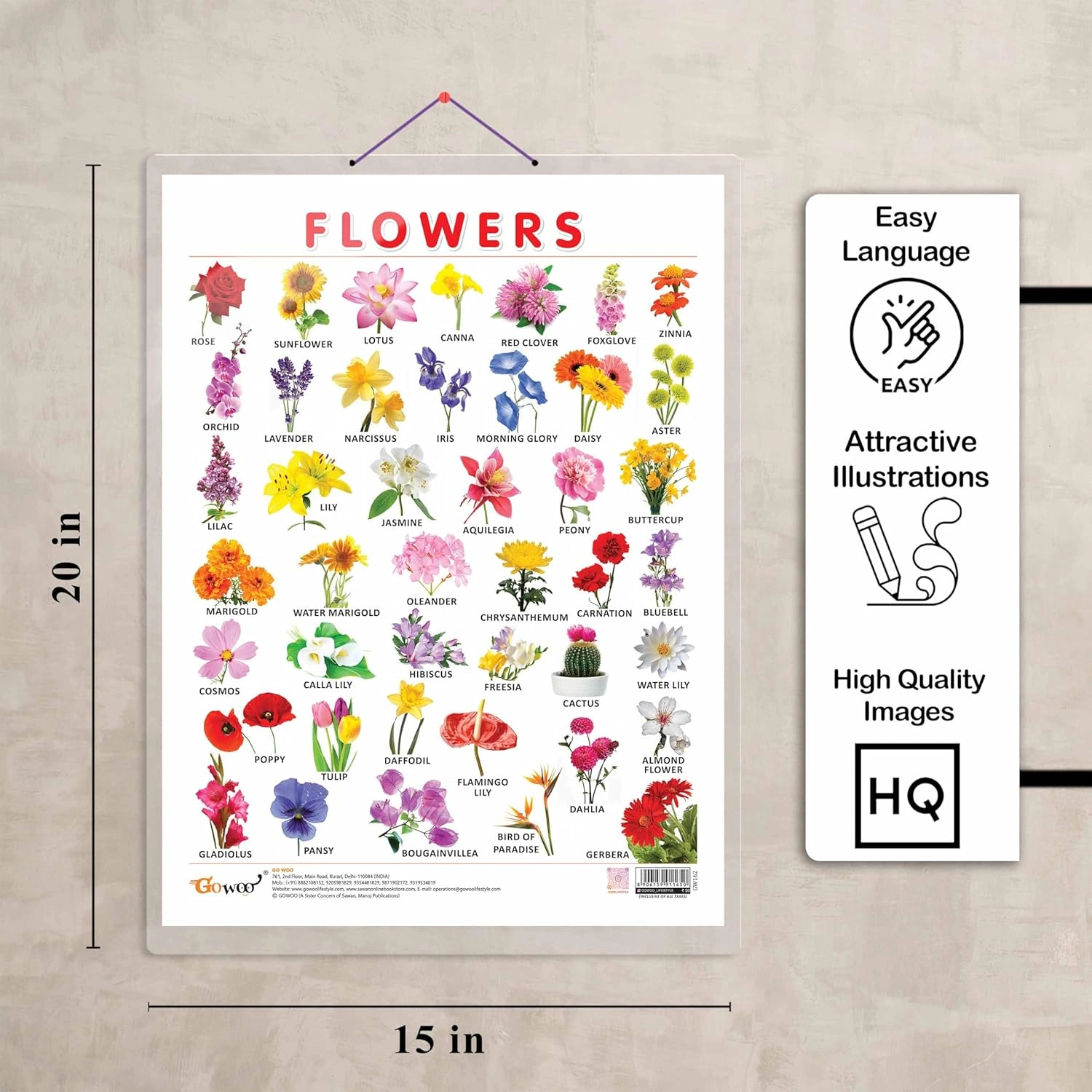 FLOWERS CHART HARD LAMINATED | Blossom Brilliance: Hard Laminated Flowers Chart for Floral Education Hardcover-1