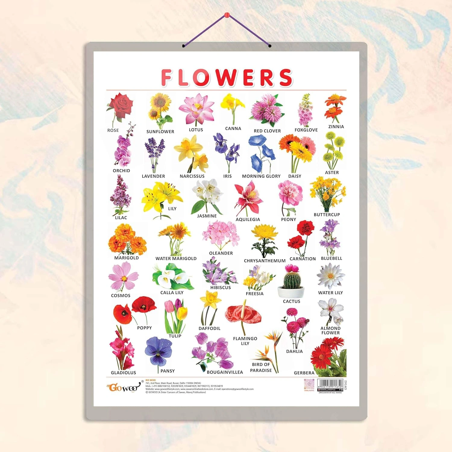 FLOWERS CHART HARD LAMINATED | Blossom Brilliance: Hard Laminated Flowers Chart for Floral Education Hardcover-RDSS100873