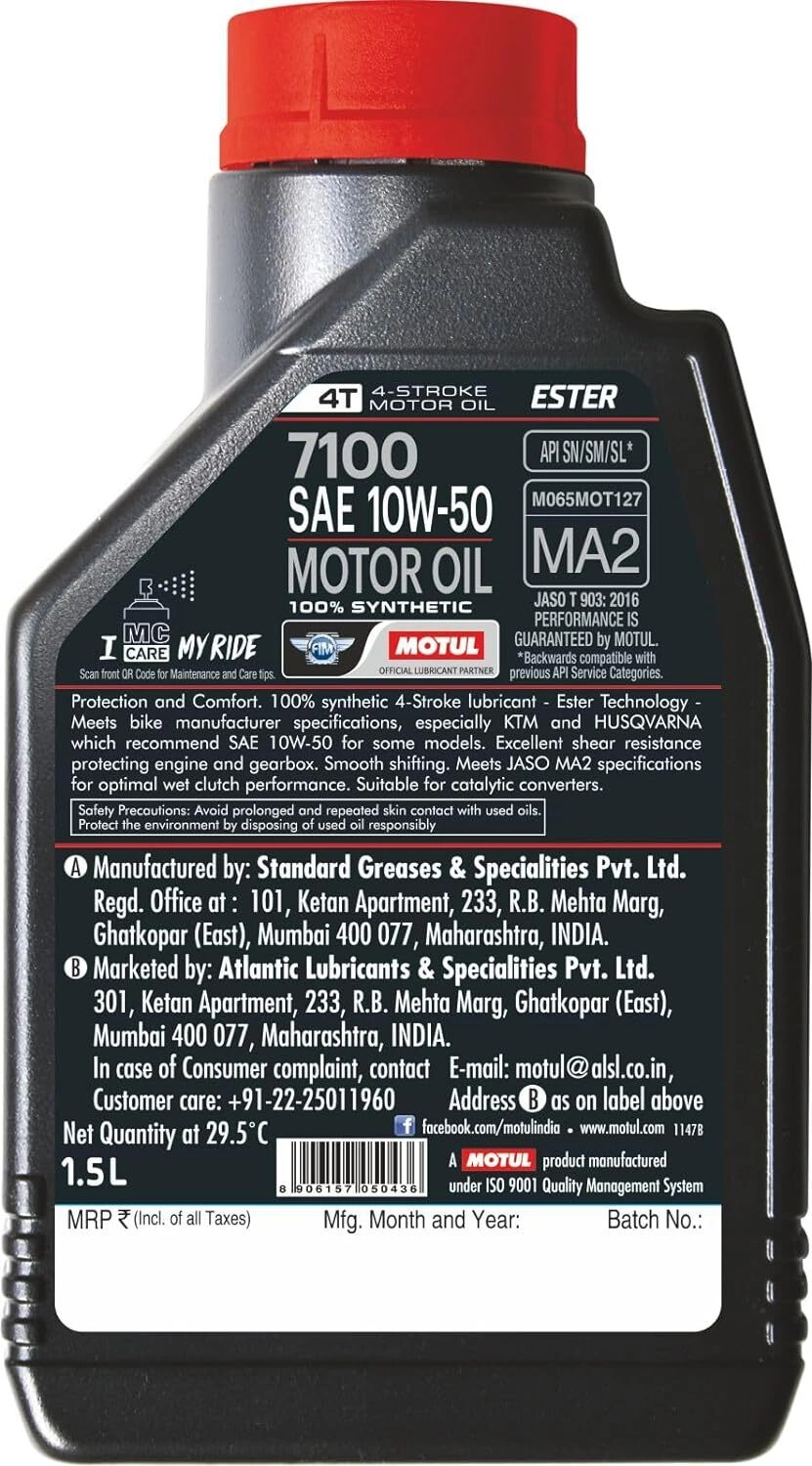 Motul 7100 4T 10W-50 API SN Fully Synthetic Petrol Engine Oil for Bikes (1.5 L)-1