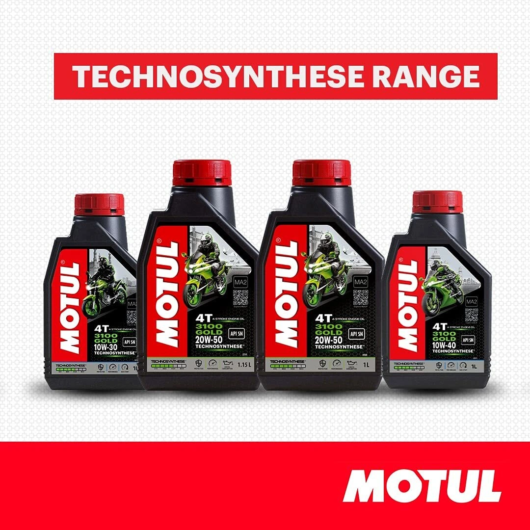 Motul 3100 4T Gold 20W50 API SM Technosynthese High Performance Semi Synthetic Engine Oil for Bikes (1 L)-RDMB201129