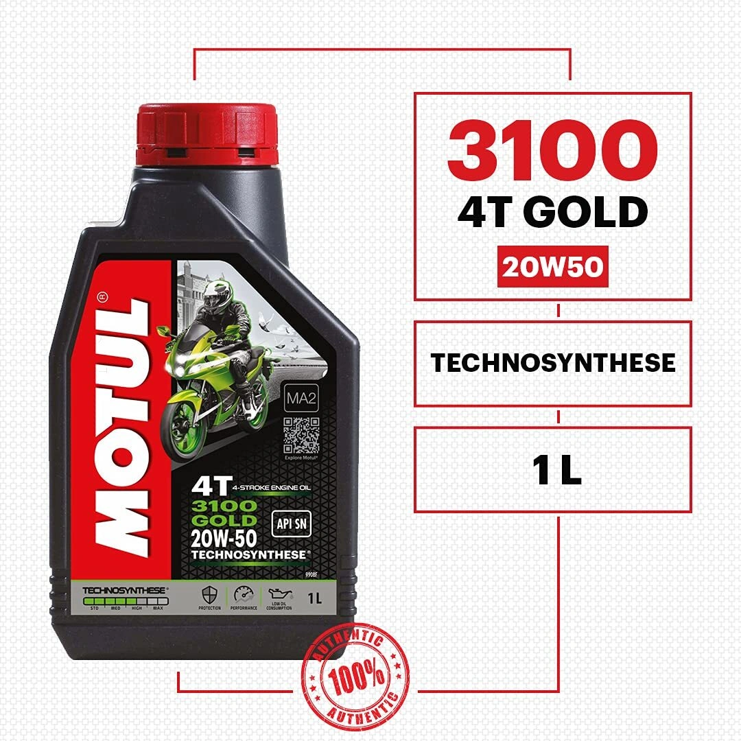 Motul 3100 4T Gold 20W50 API SM Technosynthese High Performance Semi Synthetic Engine Oil for Bikes (1 L)-2