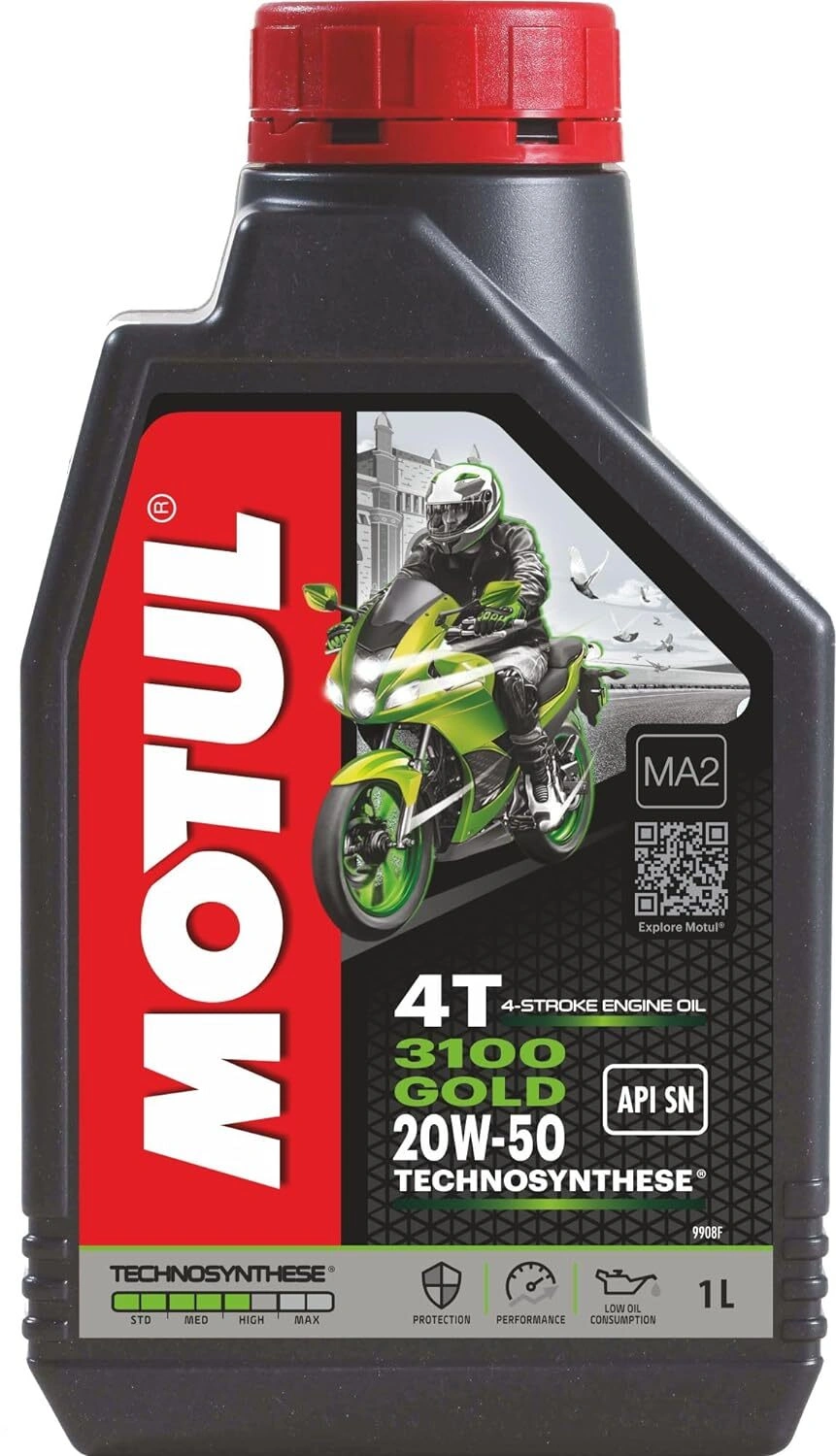 Motul 3100 4T Gold 20W50 API SM Technosynthese High Performance Semi Synthetic Engine Oil for Bikes (1 L)-6