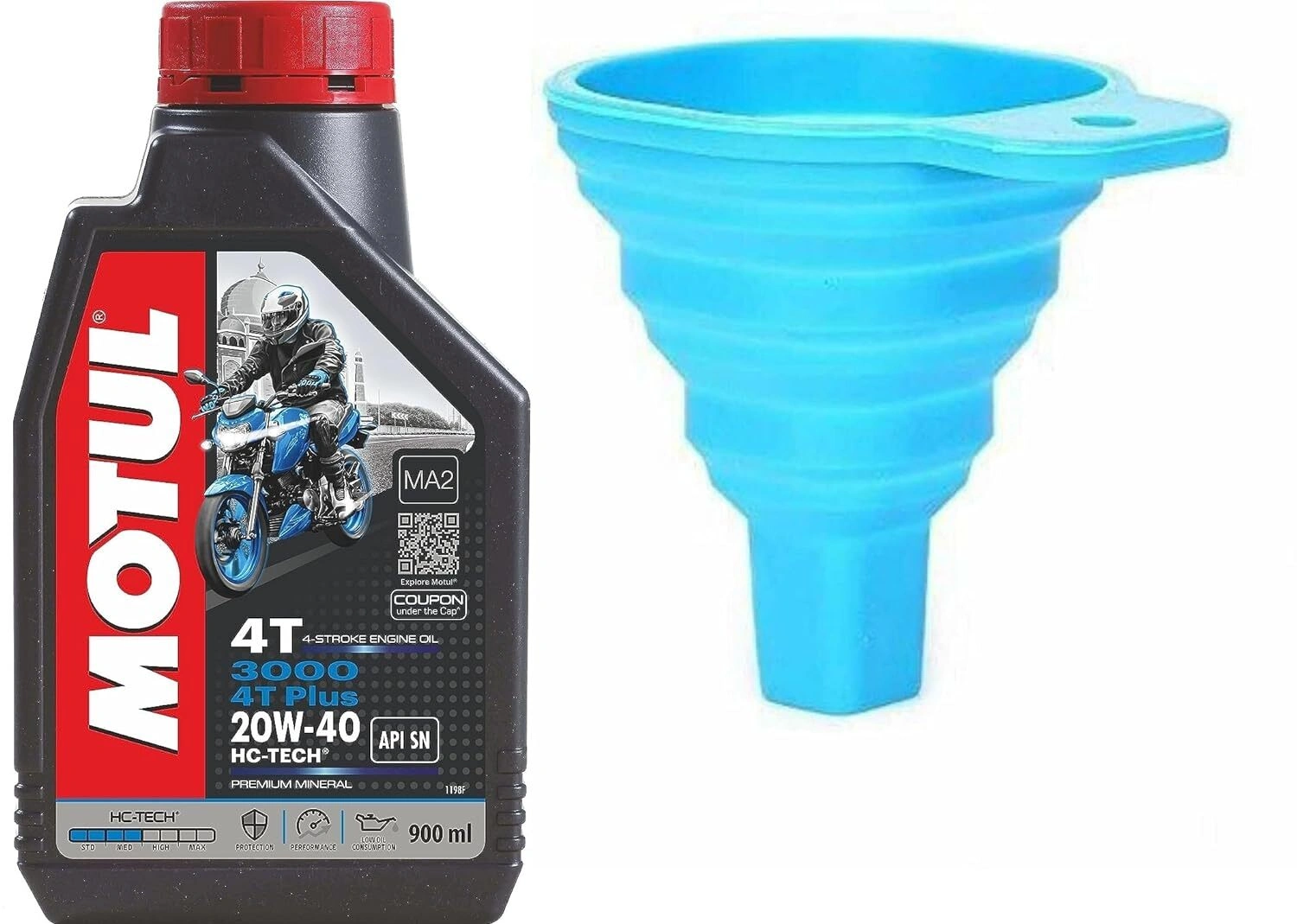 MOTUL 3000 4-STROKE 4T Plus 20W40 HC Tech API SN 900ML Engine Oil &amp; Silicone Funnel Mineral-4