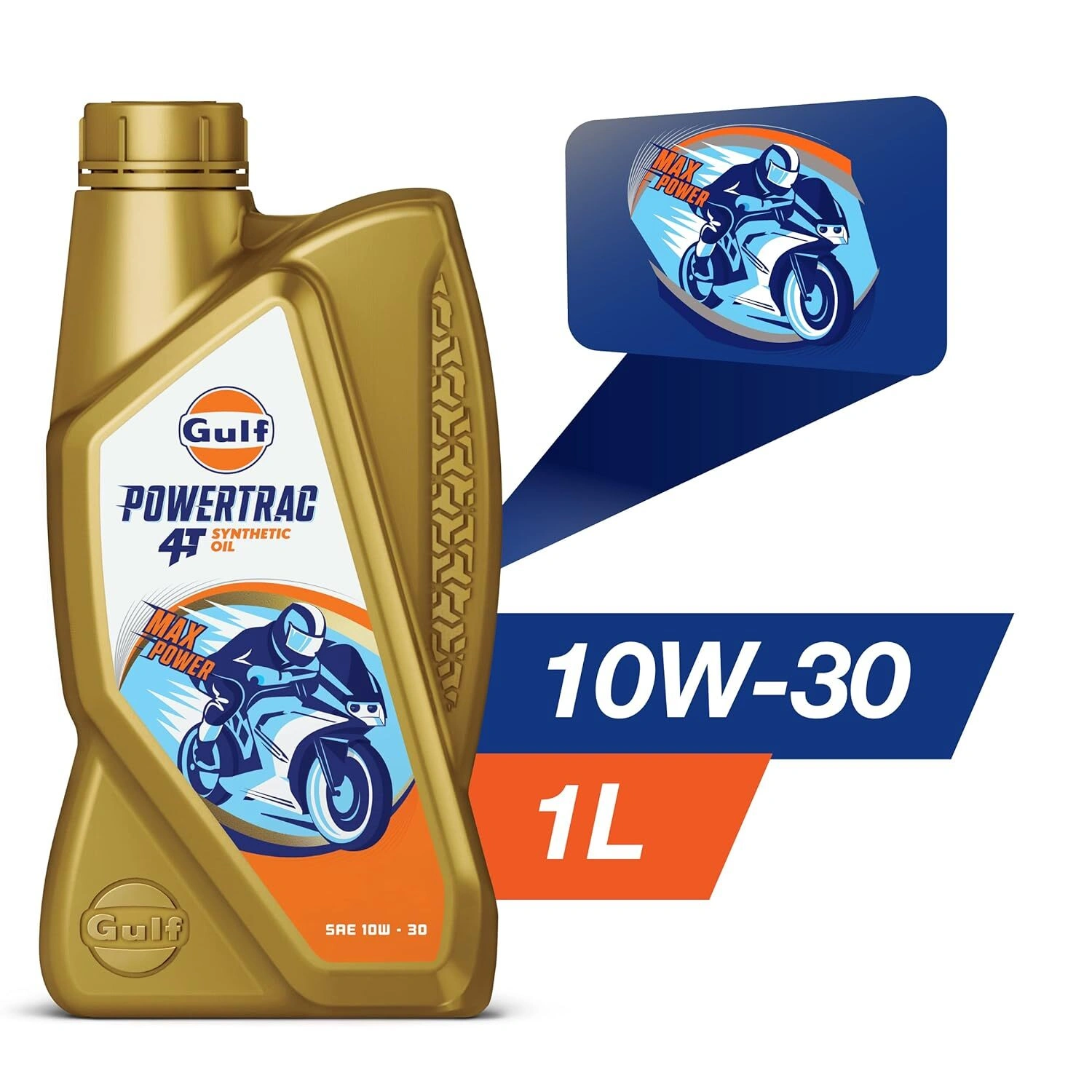 GULF POWERTRAC 4T SAE 10W-30 - Synthetic Engine Oil for Motorcyles [1 L] - Pack of 1-4