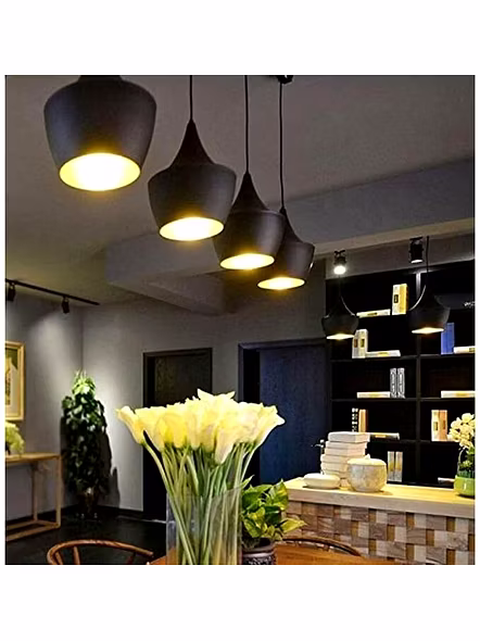 Lexton Vintage Single Head Tulip Shape Metal Pendant Light,Ceiling Light | Suitable for Bar, Restaurant, Living Room and Home Decoration (Bulb Not Included) (Black, Pack of 2)