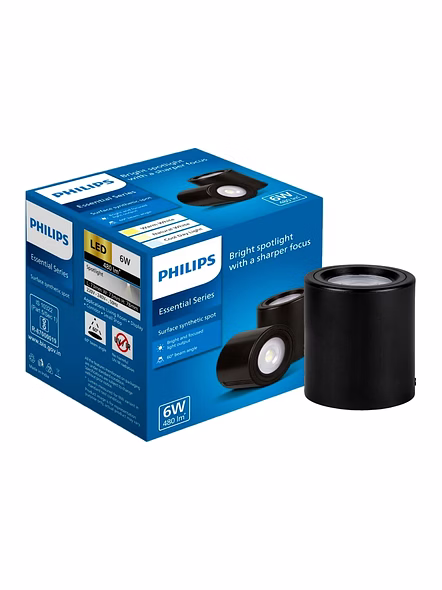 Philips 6W Surface Mounted LED Spot Light | Synthetic Cylindrical COB Spot Down Light for Home & Decoration | Light Color: Warm White | Pack of 1