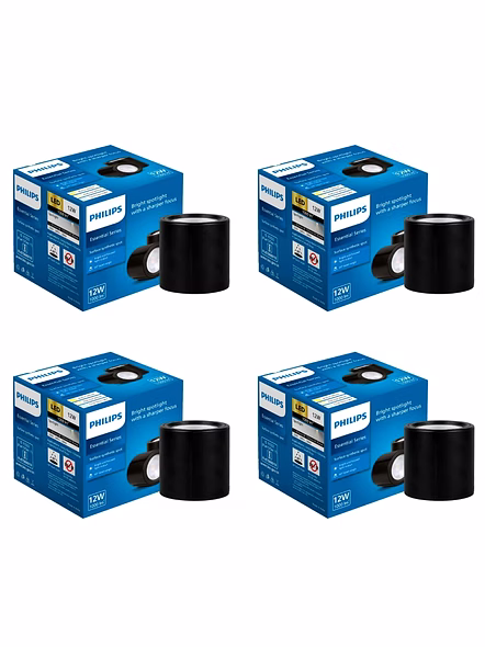 Philips 12W Surface Mounted LED Spot Light | Synthetic Cylindrical COB Spot Down Light for Home & Decoration | Light Color: Warm White | Pack of 4