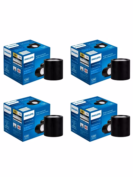 Philips 12W Surface Mounted LED Spot Light | Synthetic Cylindrical COB Spot Down Light for Home & Decoration | Light Color: Cool Day Light | Pack of 4