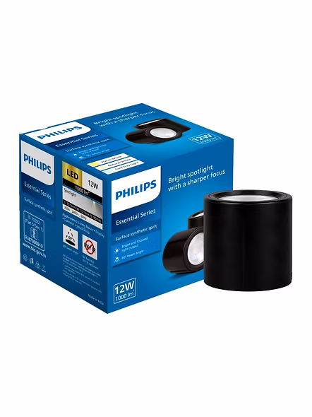 Philips 12W Surface Mounted LED Spot Light | Synthetic Cylindrical COB Spot Down Light for Home & Decoration | Light Color: Natural White | Pack of 1