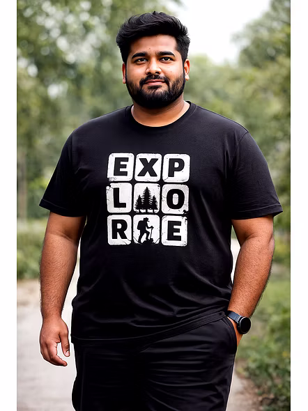 RDX Global Fashion “EXPLORE” Adventure Graphic T-Shirt for Men | Premium Cotton | Outdoor Hiking &amp; Travel Wear | Black Colour | S to 6XL-XL