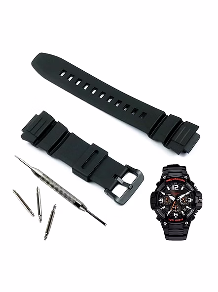 16mm Resin Watch Strap (Black) Compatible With CASI0 MCW-100H, W-S220, HDD-S100 with Tool and Pins