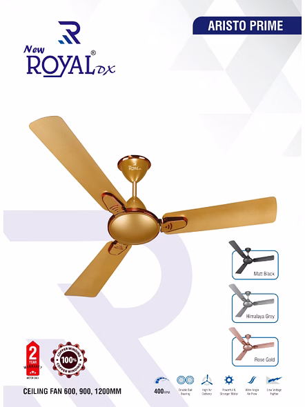 Royal DX Aristo Prime Ceiling Fan 1200mm – Premium Decorative High Speed Fan-Himalaya Grey