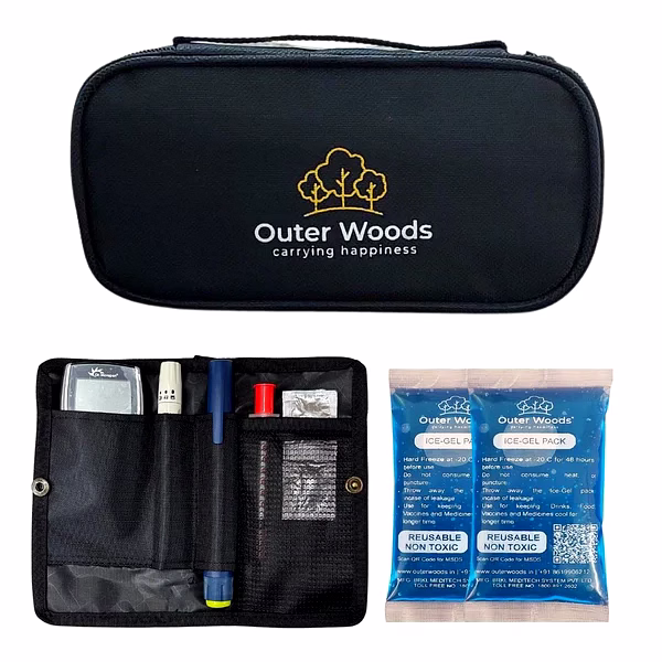 Outer Woods Insulated Insulin Cooler Bag | 6+ Hours Cooling | Compact Size | 2 x 100ml Ice Gel Packs Included image 1