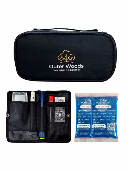 Outer Woods Insulated Insulin Cooler Bag | 6+ Hours Cooling | Compact Size | 2 x 100ml Ice Gel Packs Included