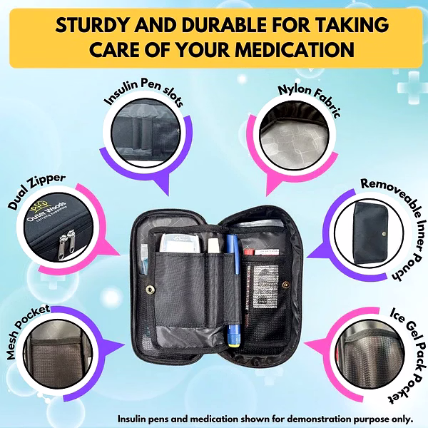 Outer Woods Insulated Insulin Cooler Bag | 6+ Hours Cooling | Compact Size | 2 x 100ml Ice Gel Packs Included image 5