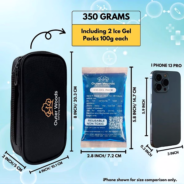 Outer Woods Insulated Insulin Cooler Bag | 6+ Hours Cooling | Compact Size | 2 x 100ml Ice Gel Packs Included image 6