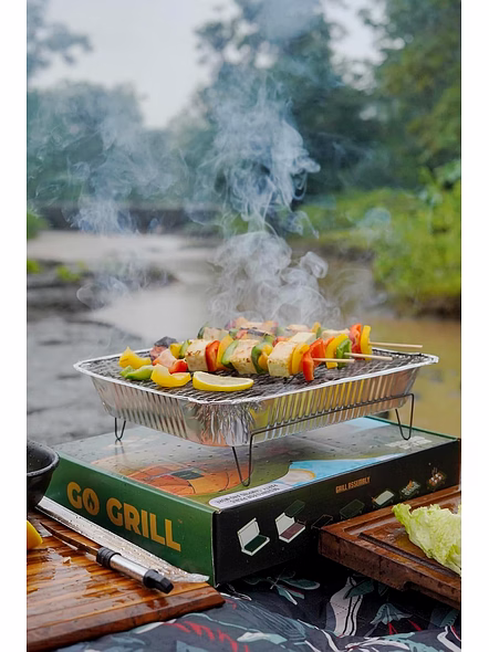 GO GRILL™ Portable Disposable BBQ Grill | Instant Lighting Lumpwood Charcoal Included | Ready-to-Use Barbecue Grill | Food Safe Certified | Outdoor Camping, Picnic & House Party BBQ