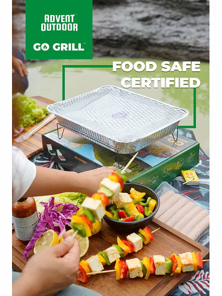 GO GRILL™ Portable Disposable BBQ Grill | Instant Lighting Lumpwood Charcoal Included | Ready-to-Use Barbecue Grill | Food Safe Certified | Outdoor Camping, Picnic &amp; House Party BBQ