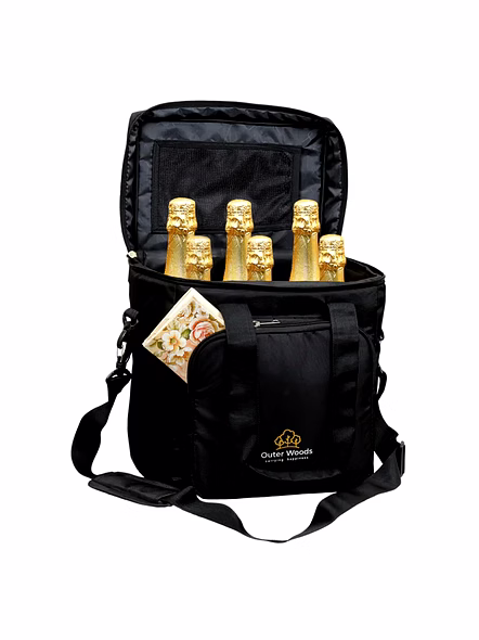 Outer Woods Insulated 6 Bottle Cooler Bag | 6+ Hours Cooling | Fits 6 x 1000ml Bottles | 6 x 100ml Ice Gel Packs Included | Black