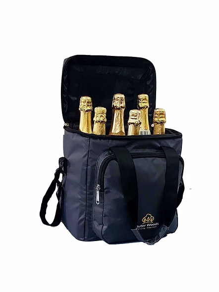 Outer Woods Insulated 6 Bottle Cooler Bag | 6+ Hours Cooling | Fits 6 x 1000ml Bottles | 6 x 100ml Ice Gel Packs Included | Black