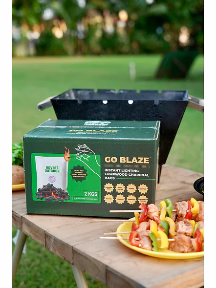 GO Blaze ™ - Instant Lighting Wood Charcoal | Ready-to-Use Barbeque (BBQ) | 2 Hour Burn Time/Pack (500g x 4packs) | Food-Safe Certified | Grill Charcoal for Outdoor & Home Barbecue