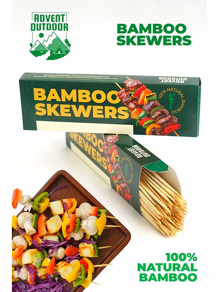 Advent Outdoor Premium Bamboo Skewers 8 Inch (60 Pieces) | 100% Natural Food-Safe Wooden Skewers | 2.5 mm Thick, Heat-Resistant, Smooth and Splinter-Free | BBQ & Grilling Sticks
