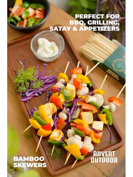 Advent Outdoor Premium Bamboo Skewers 10 Inch (120 Pieces) | 100% Natural Food-Safe Wooden Skewers | 3 mm Thick, Heat-Resistant, Smooth and Splinter-Free | BBQ &amp; Grilling Sticks