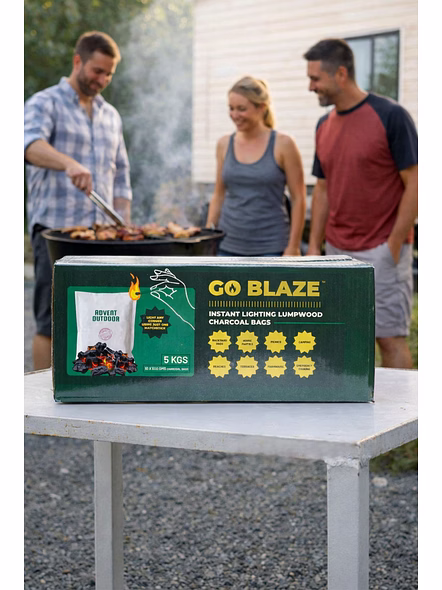 GO Blaze ™ - Instant Lighting Wood Charcoal | Ready-to-Use Barbeque (BBQ) | 2 Hour Burn Time/Pack (500g x 10packs) | Food-Safe Certified | Grill Charcoal for Outdoor & Home Barbecue