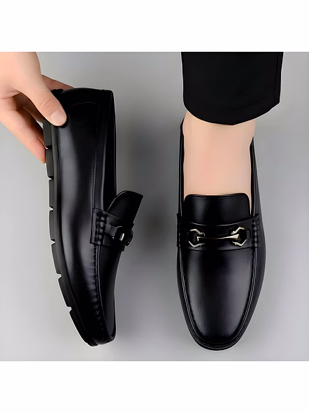 WUGO Men's Black Casual Slip-On Loafers | Comfortable Driving &amp; Daily Wear Shoes | Faux Leather 