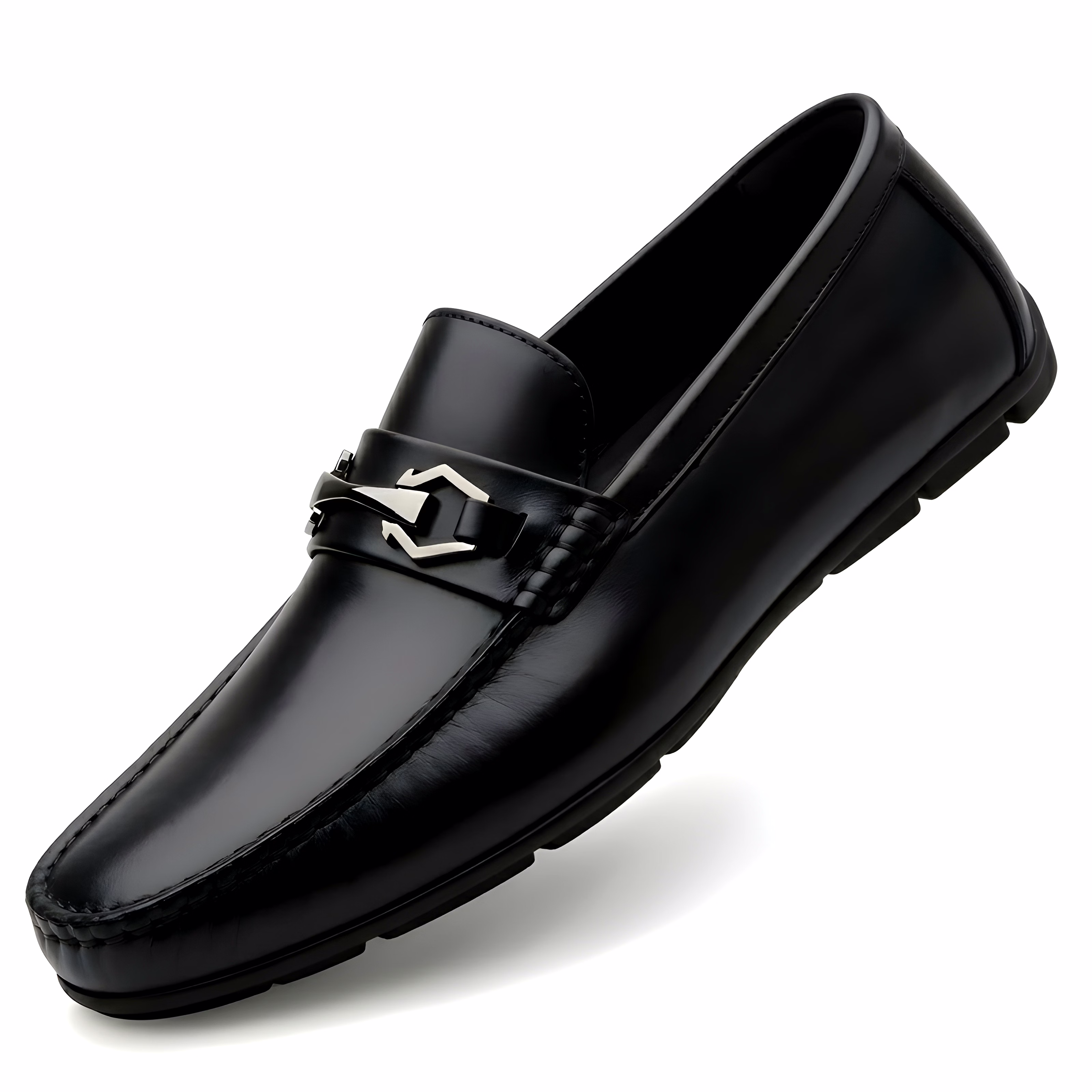 WUGO Men's Black Casual Slip-On Loafers | Comfortable Driving & Daily Wear Shoes | Faux Leather | UK 10 image 1