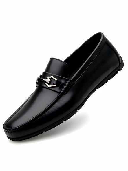 WUGO Men's Black Casual Slip-On Loafers | Comfortable Driving &amp; Daily Wear Shoes | Faux Leather 