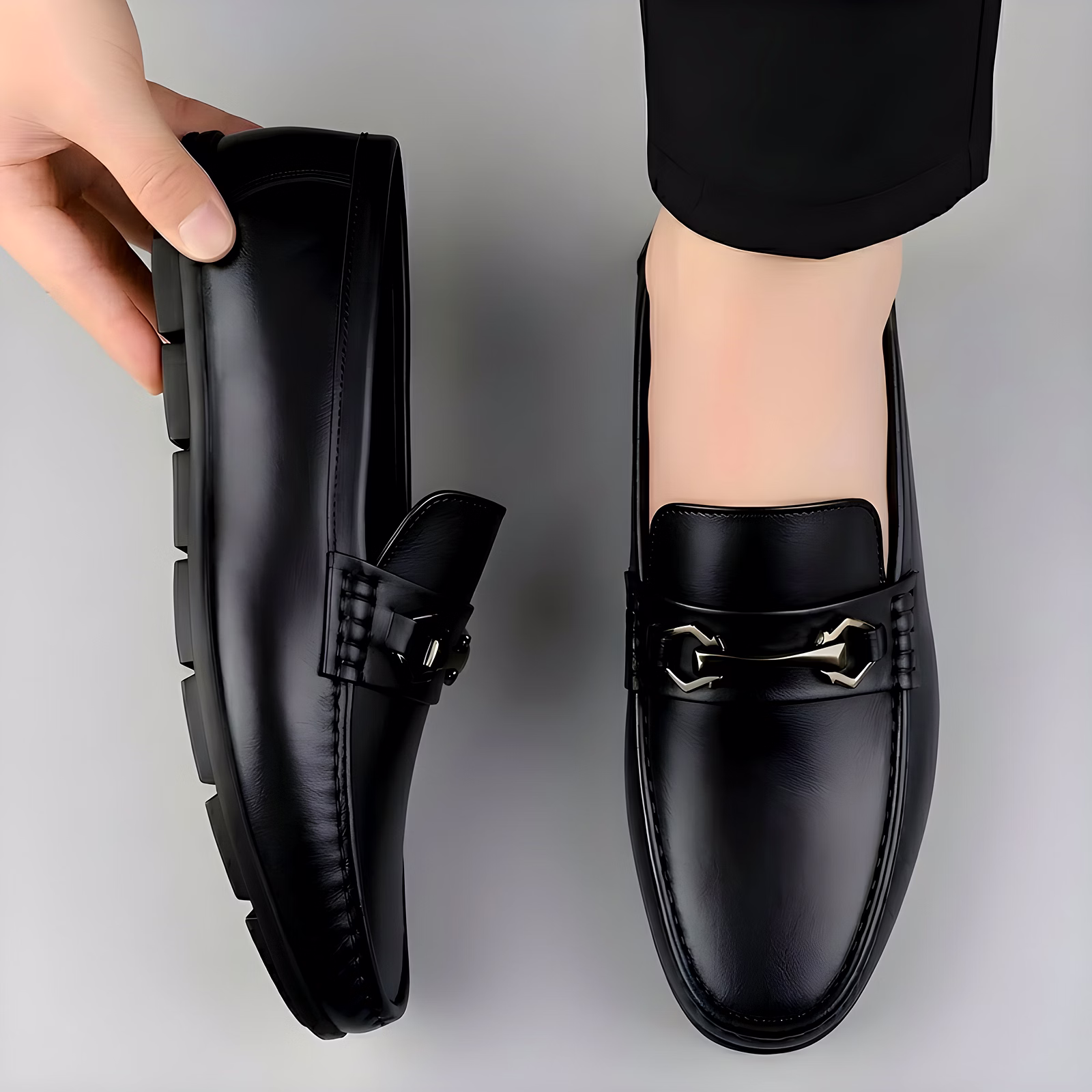 WUGO Men's Black Casual Slip-On Loafers | Comfortable Driving & Daily Wear Shoes | Faux Leather | UK 10 image 2